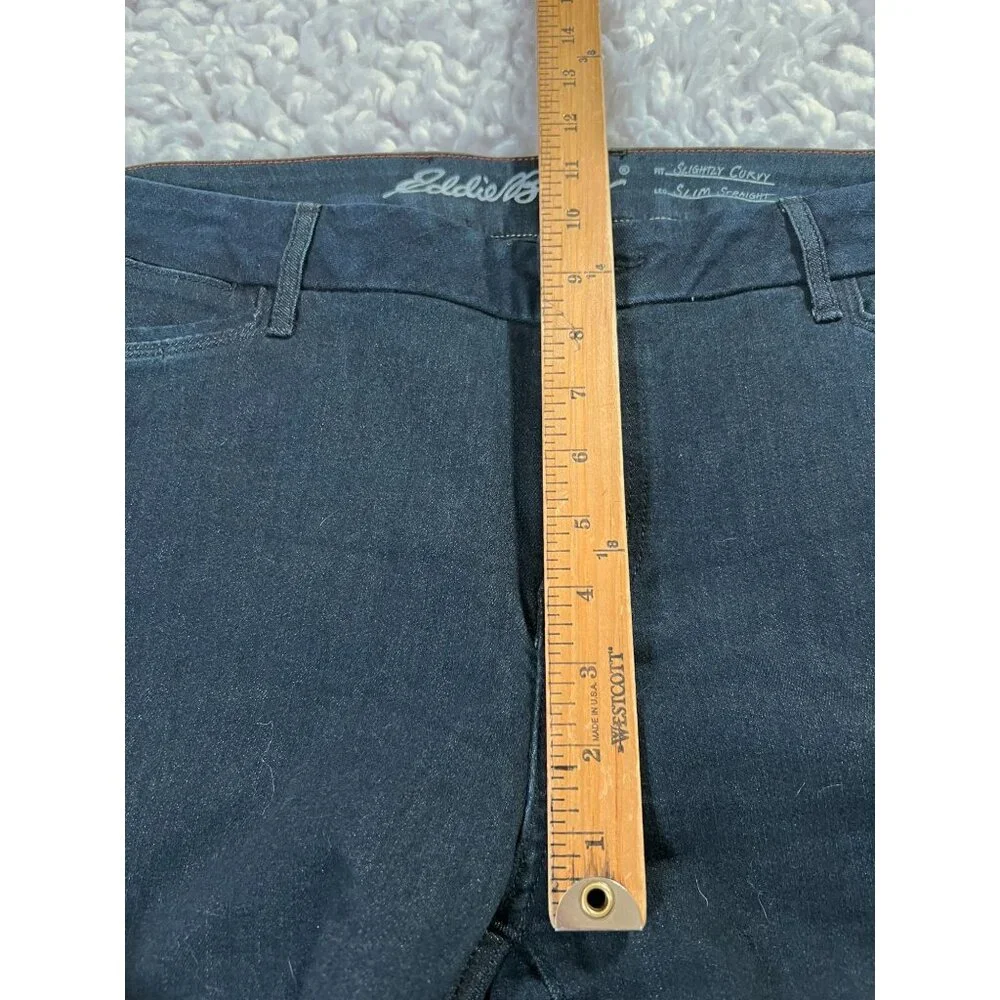 Eddie Bauer Slightly Curvy Jeans Sz 14 Womens Slim Straight  Dark Wash - Picture 11 of 12